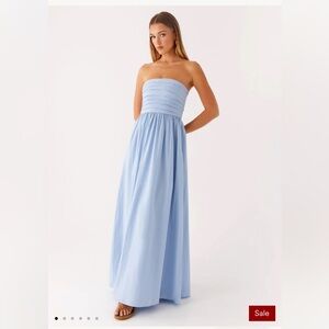 Elegant Strapless Blue Maxi Dress